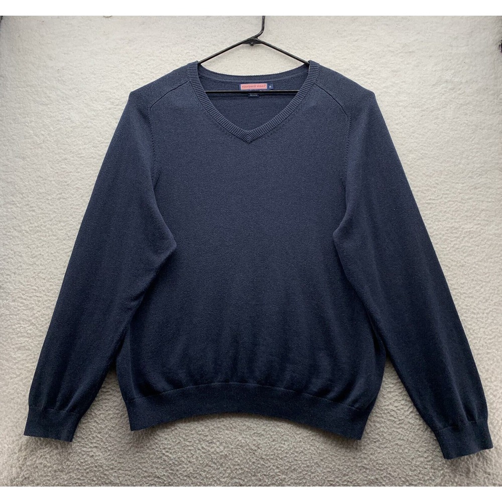Vineyard Vines V-Neck Sweater‎ Mens XL X-Large Navy Blue Knit Preppy Lightweight